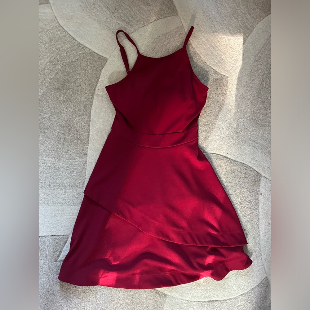 Red semi formal halter dress